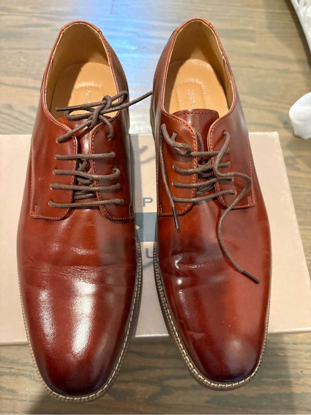 Joseph Abboud Cognac Brown Leather Derby Dress Shoes